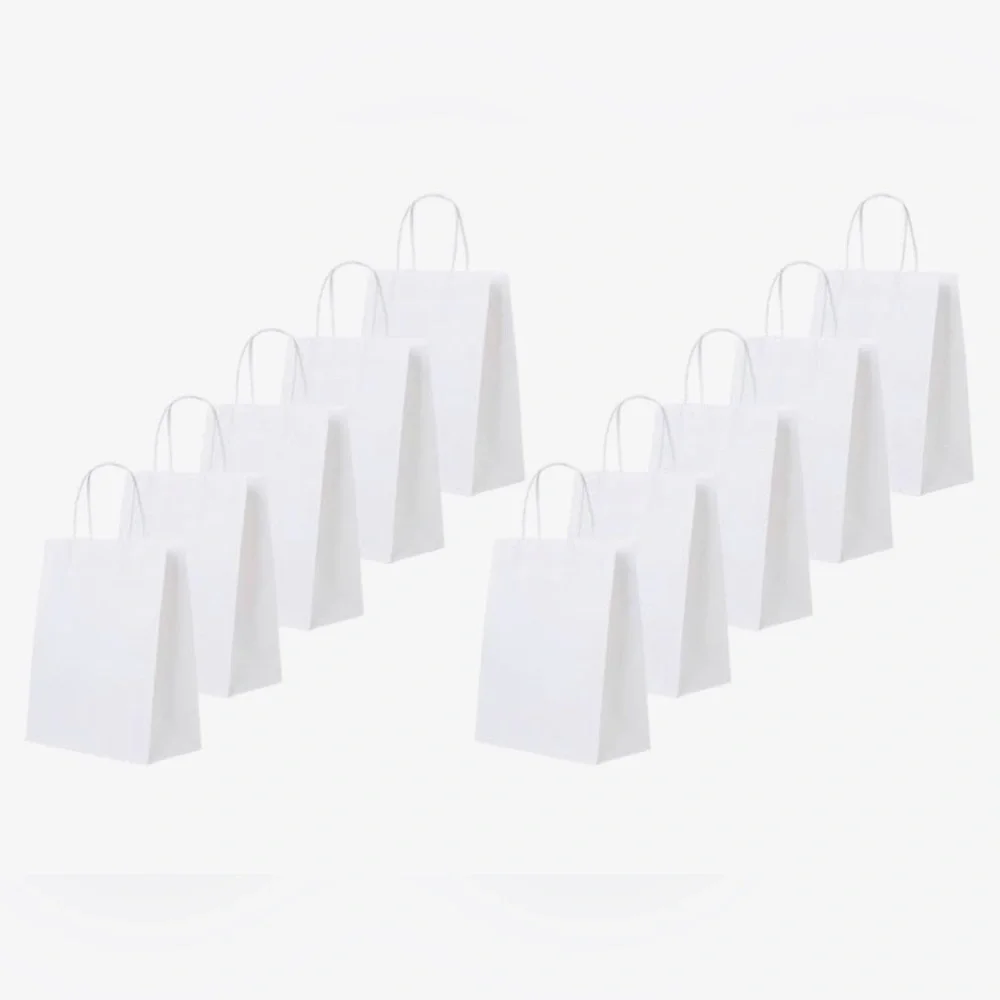 SET OF 10 Elegant White Gift Bags - 8”x5”x11”